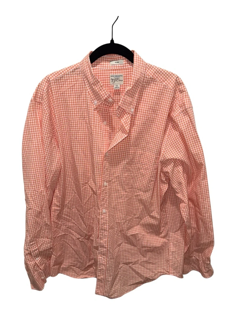J Crew Orange White Gingham Slim Fit Button Down Shirt XL Preppy